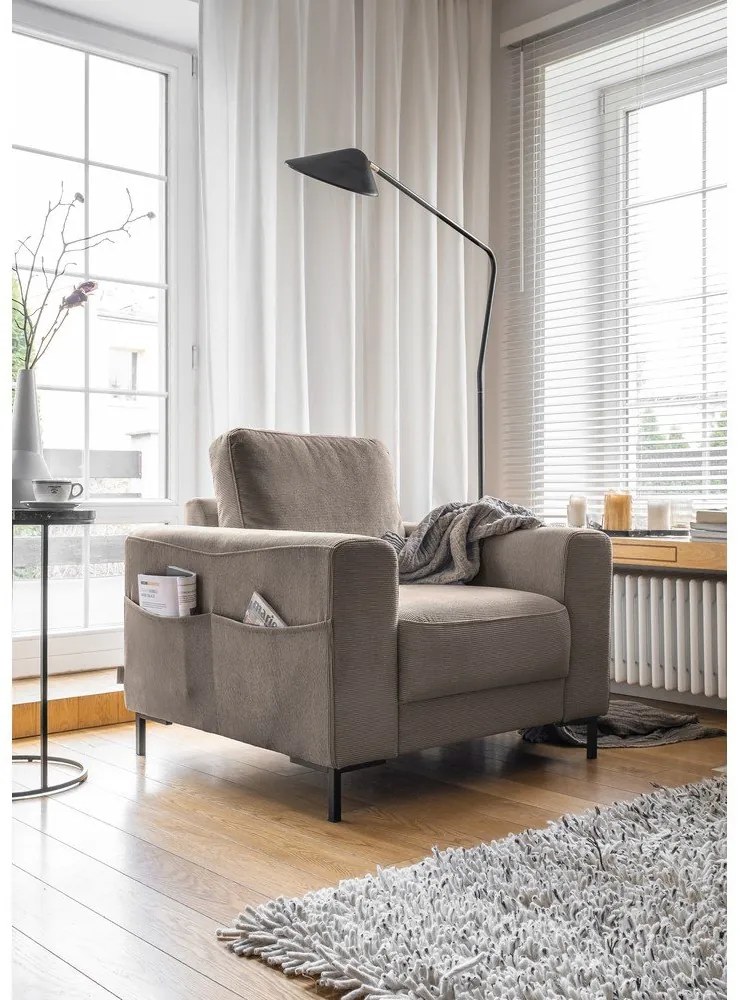 Fotoliu maro cu tapițerie din catifea reiată Lofty Lilly – Miuform