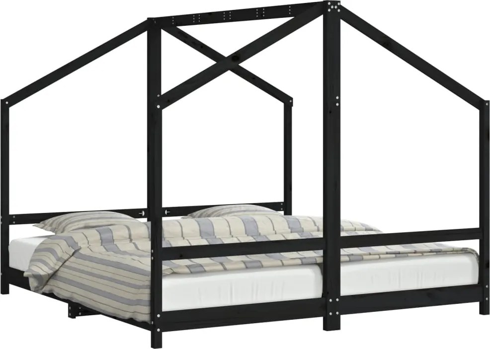 vidaXL Cadru de pat pentru copii negru 2x(90x190) cm lemn masiv de pin
