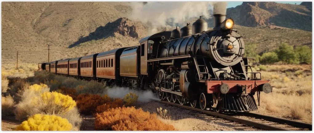 Tablou - Locomotivă cu aburi (120x50 cm)