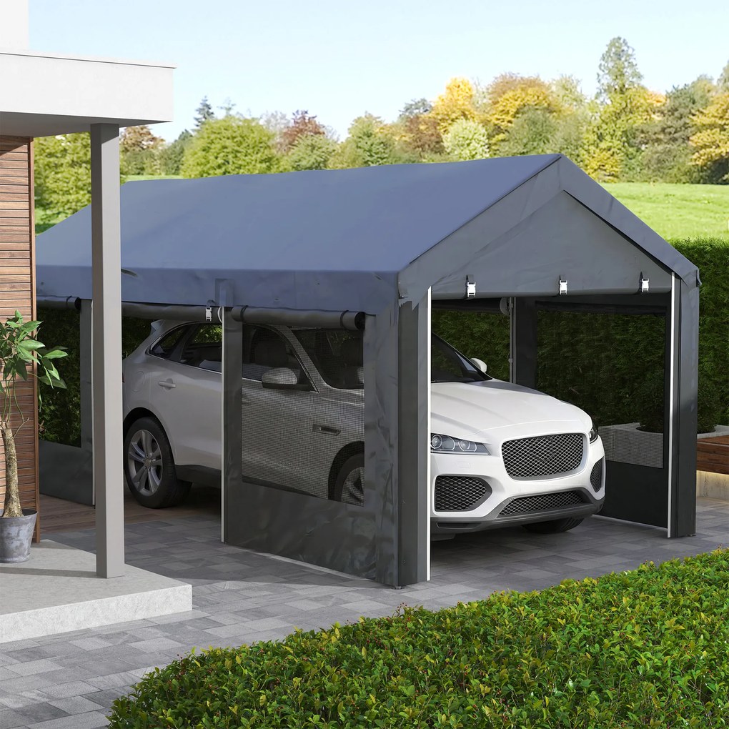 Outsunny Pavilion de Grădină cu Înălțime Reglabilă, 4 Uși și 4 Ferestre, 6x3 m, Gri Închis | Aosom Romania