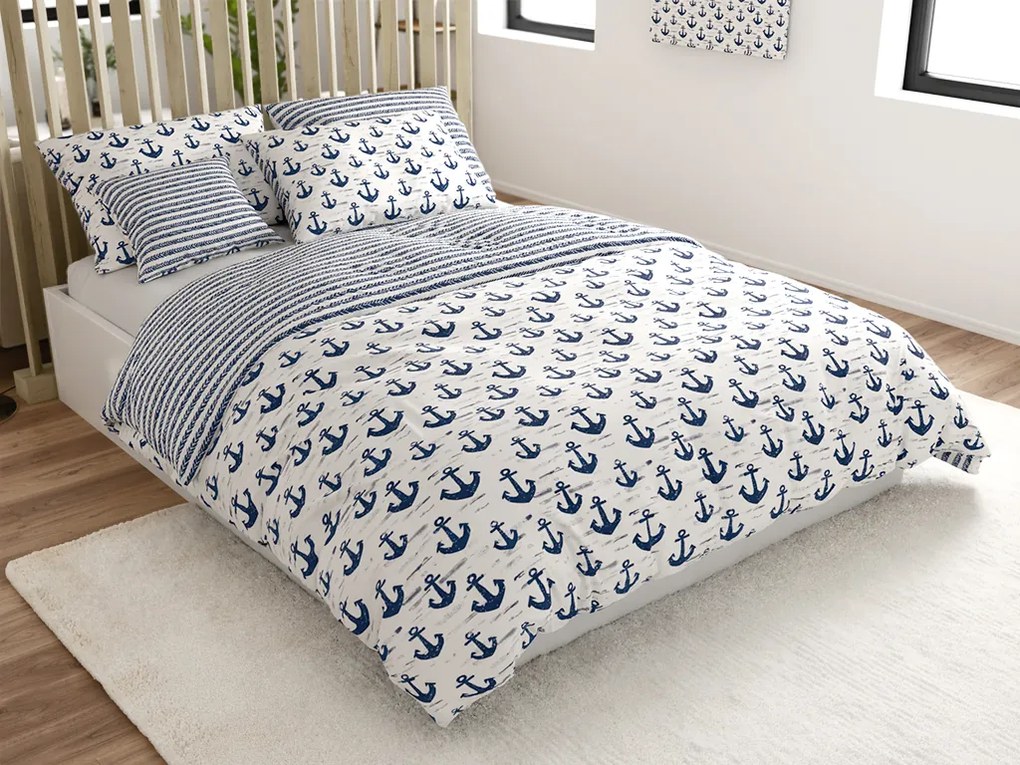 Lenjerie de pat din bumbac NAVYSTA POLY albastru-alb Dimensiune lenjerie de pat: 2 buc 70 x 90 cm | 200 x 220 cm