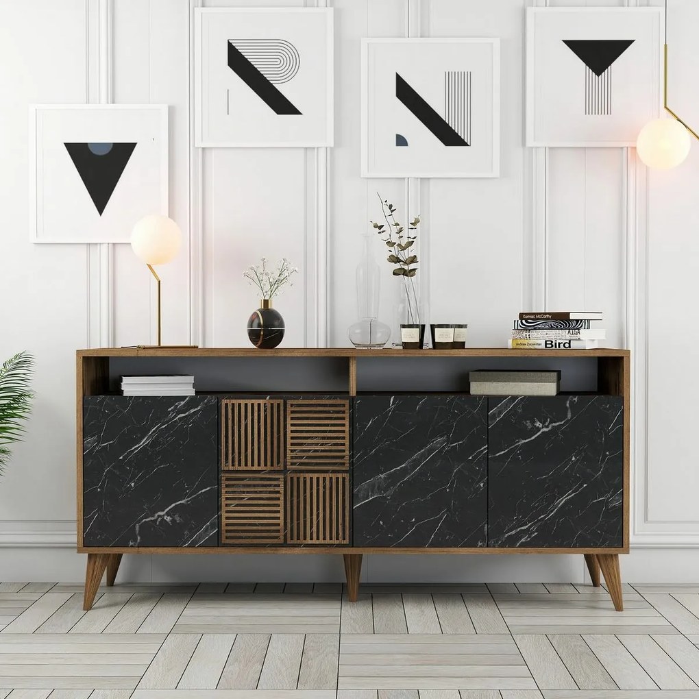 Dulap Milan Walnut and Black Marble