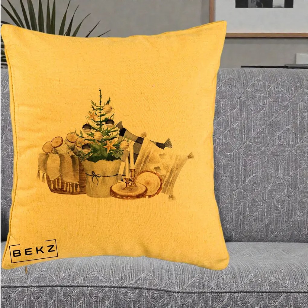 Perna Decorativa Colt Cozy de Craciun Boho, 40x40 cm, Galben, Husa Detasabila, Perna Inclusa, BEKZ®