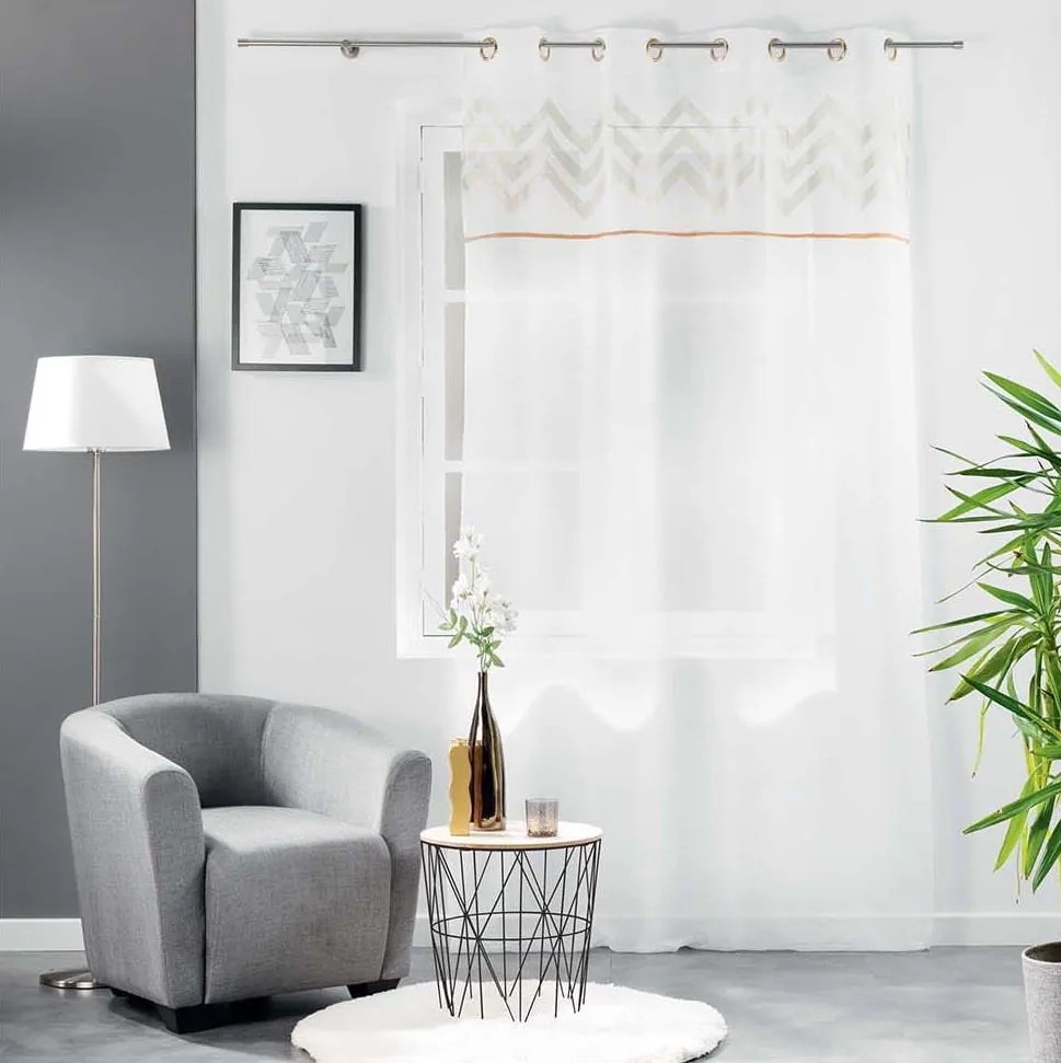 Perdea elegantă culoarea albă cu detalii aurii pe partea superioară 140 x 240 cm