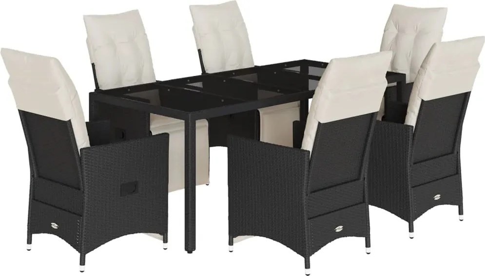 vidaXL Set mobilier de grădină cu perne, 7 piese, negru, poliratan