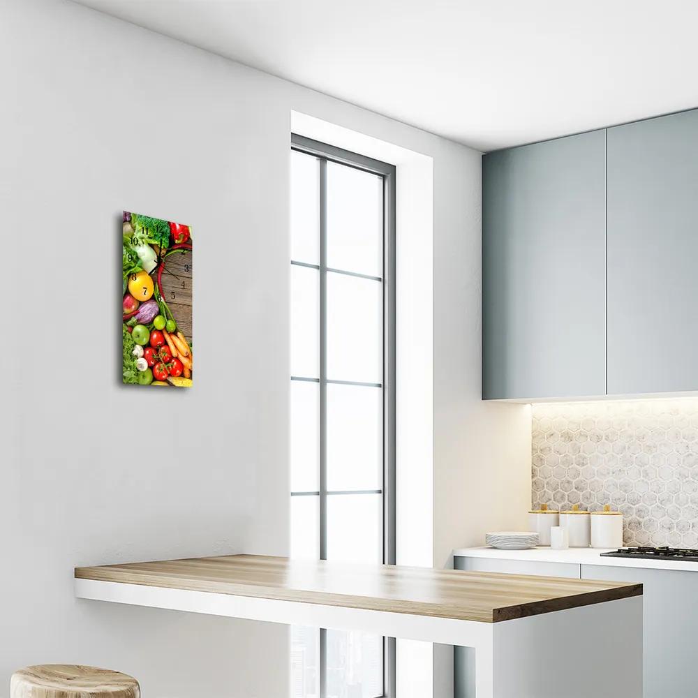 Ceas de perete din sticla vertical Legume colorate de bucătărie din lemn