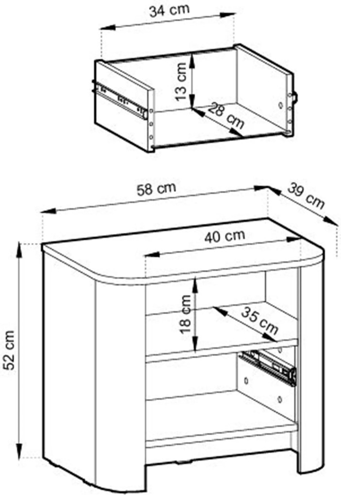 Noptieră Sorrenti 58 cm - stejar Vicenza