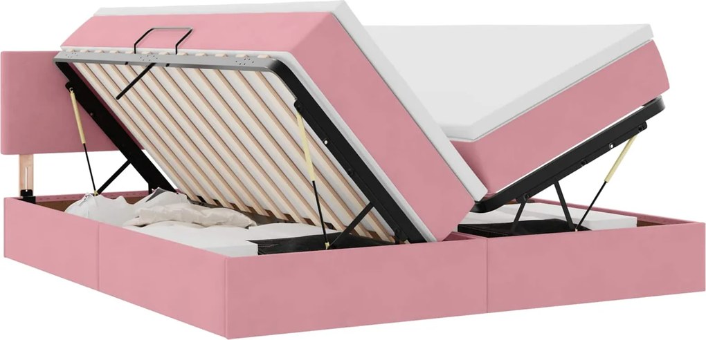 vidaXL Pat cu storage cu saltea cu headboard Roz 100 x 200 cm