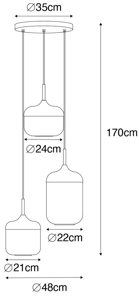 Lampă suspendată neagră cu auriu și sticlă fumurie cu 3 lumini rotundă - Kyan