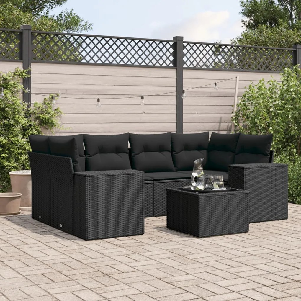 vidaXL Set canapele de grădină cu perne, 7 piese, negru, poliratan