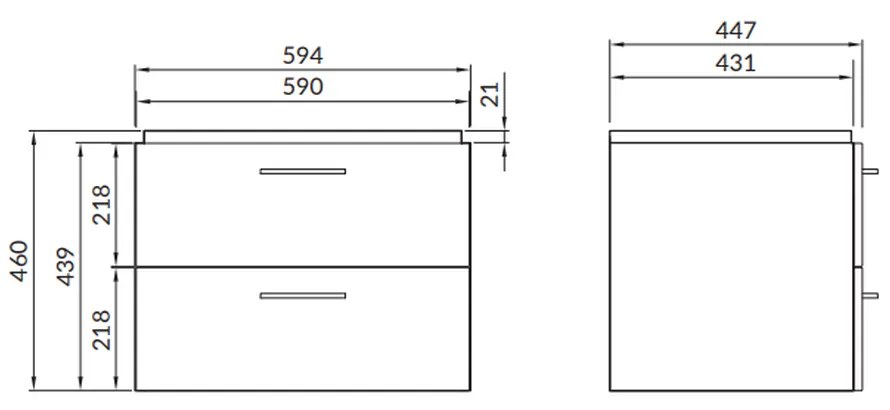 Dulap cu lavoar, 45x59x45 cm, 2 sertare, alb