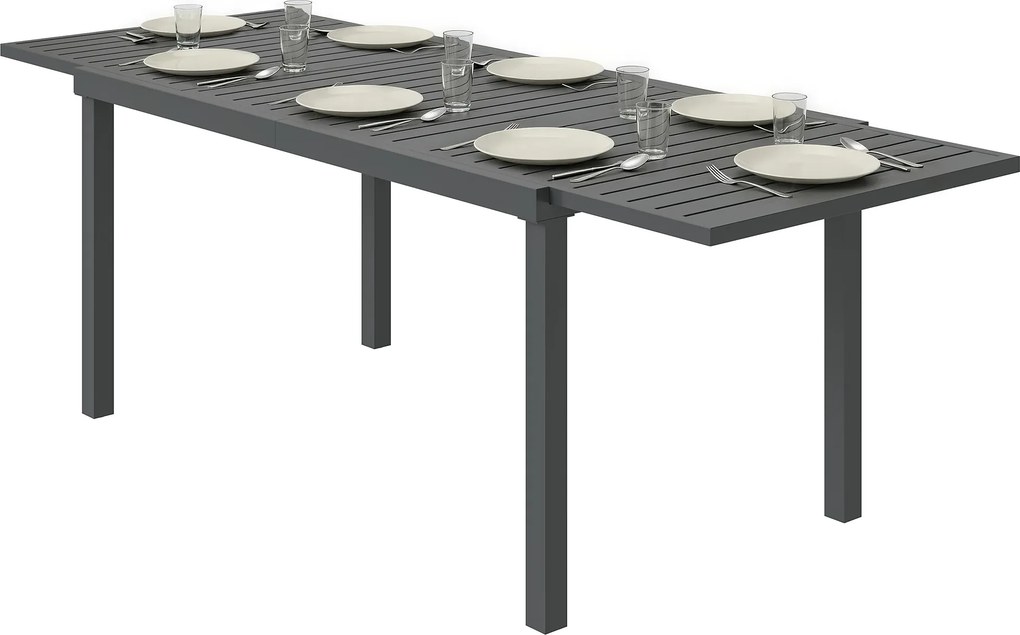 Outsunny Masă de Grădină Extensibilă 150/225x85x75 cm Masă de Luat Masa din Aluminiu cu Blat cu Șipcă pentru 6-8 Persoane Gri | Aosom Romania