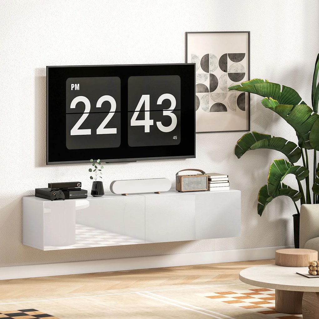 HOMCOM Dulap TV Suspendat pentru Televizoare de 45"-55"-65" cu 2 Dulapuri, Alb | Aosom Romania