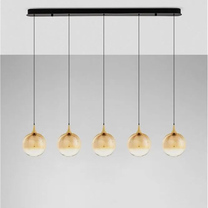 Lustra moderna cu 5 pendule LED, Metal, Sticla, Champaign, ORENDA
