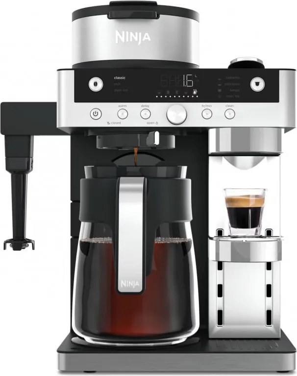 Aparat de cafea 2in1 Ninja Prestige CFN802EU, 1650 W, 19 bar, 1,8 L, 10 lungimi, 3 moduri, DualBrew, Nespresso, Negru/Otel inoxidabil