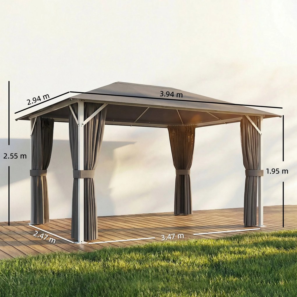 Outsunny Pavilion cca. 4x3 m Rezistent la apă Stabil Rezistent la iarnă Pavilion de grădină cu plasă anti-țânțari 4 părți laterale Ventilație Orificii de drenaj | Aosom Romania