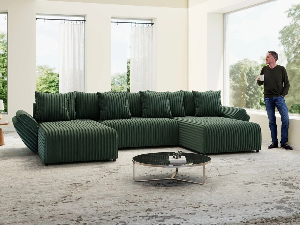 Colțar extensibil dumonde cu ladă de depozitare si sezut confortabil din spuma high-density, Berlin U Ambience Green 380x180 cm