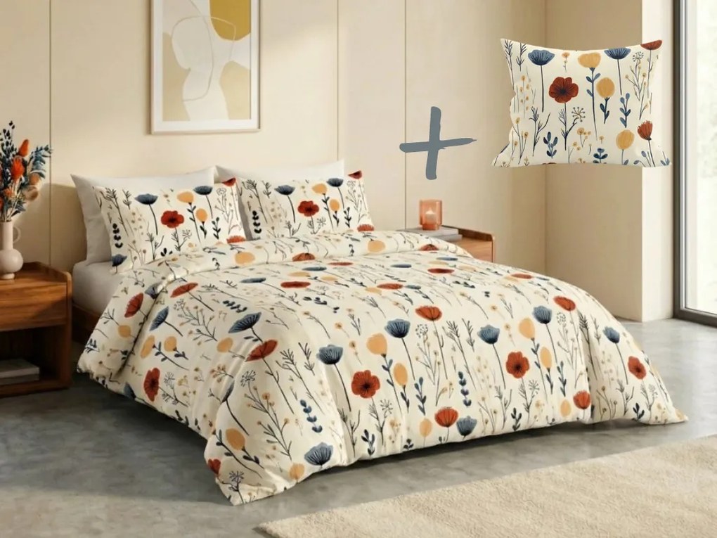 Set lenjerie de pat din bumbac Renforce LIORENA crem + husa de perna 40 x 45 cm GRATUIT
