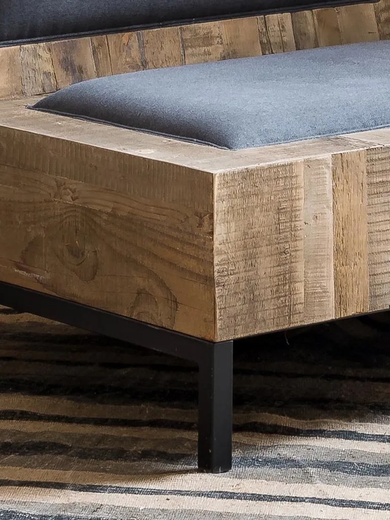 Fotoliu lounge din lemn masiv de ulm cu tapițerie din bumbac gri, „Meribel”