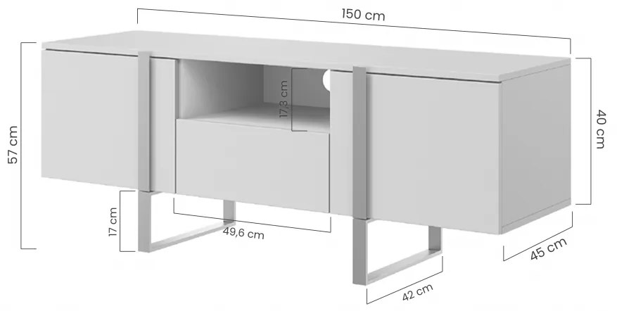 Comodă TV Verica 150 cm cu nișă - stejar burete / picioare aurii