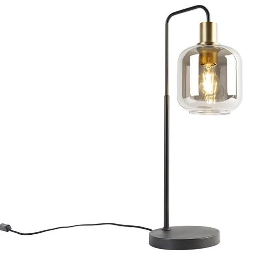 Lampa de masa de design neagra cu auriu cu sticla fumurie - Zuzanna
