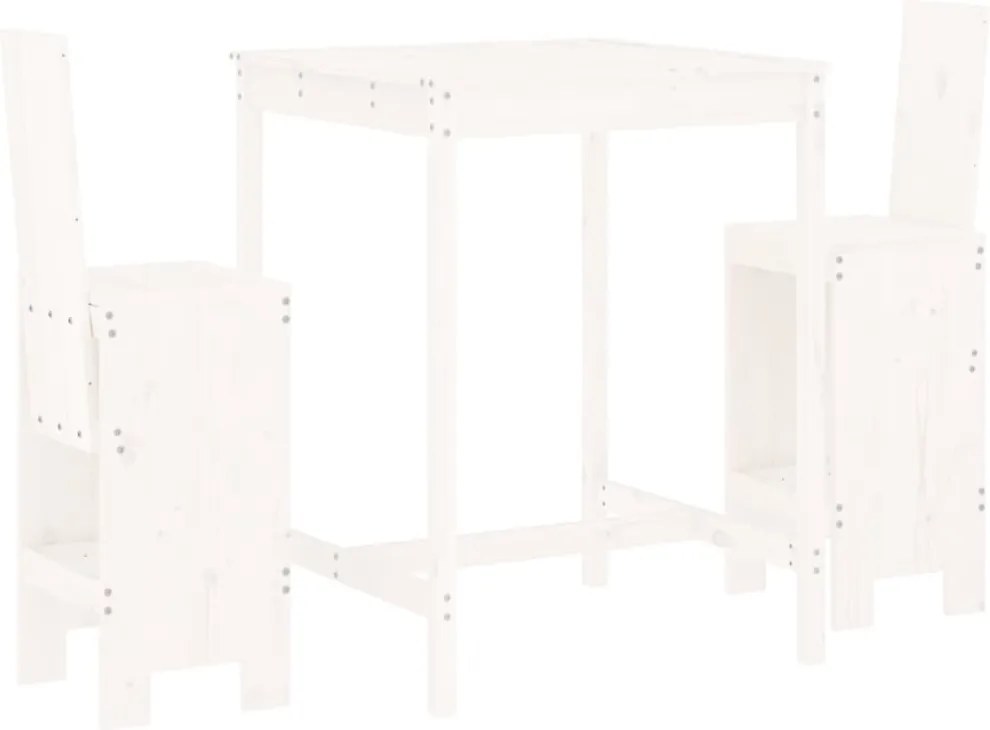 vidaXL Set bar de grădină, 3 piese, alb, lemn masiv de pin