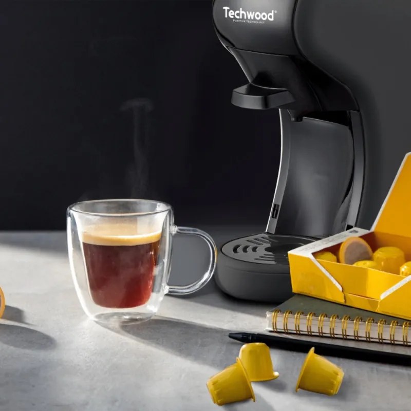 Aparat de cafea pentru 2 tipuri de capsule Techwood TCA-196N, Dolce Gusto si Nespresso, 1450W, 19 bar, Negru