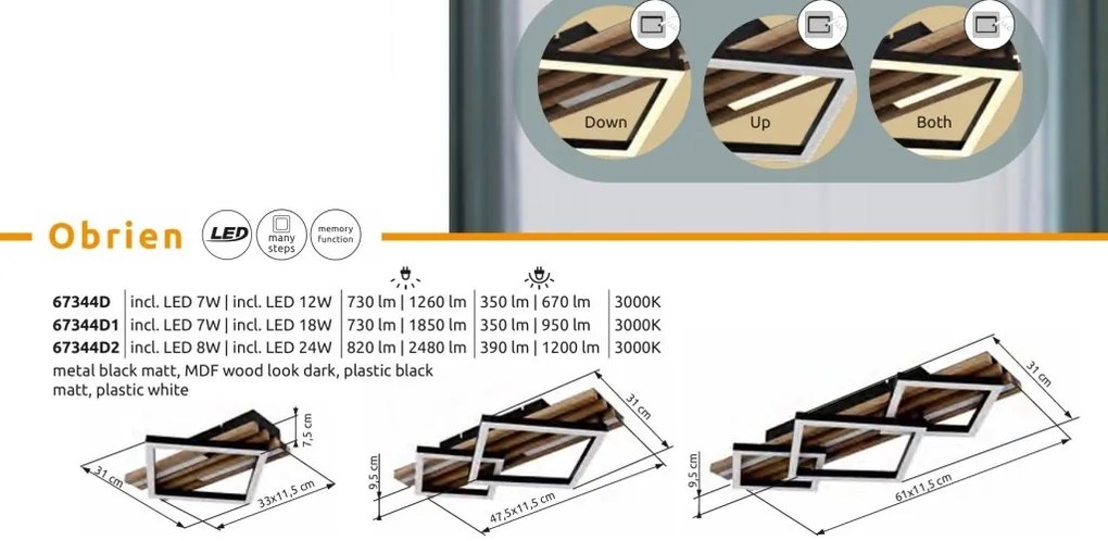 Plafoniera LED riflaj MDF cu efect de lemn OBRIEN