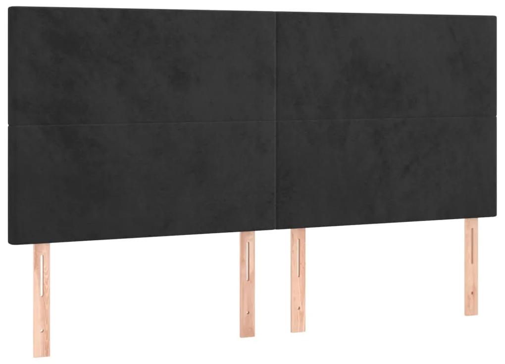 Pat cu arcuri, saltea si LED, negru, 200x200 cm, catifea Negru, 200 x 200 cm, Design simplu