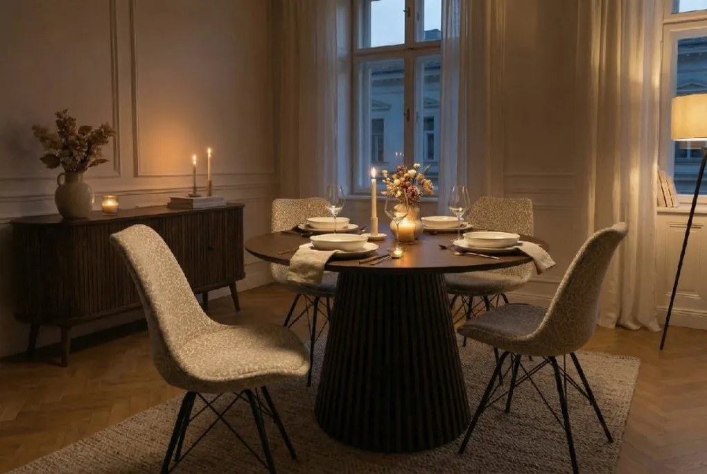 Set 4 scaune moderne Scandinavia imprimeu leopard bej-gri