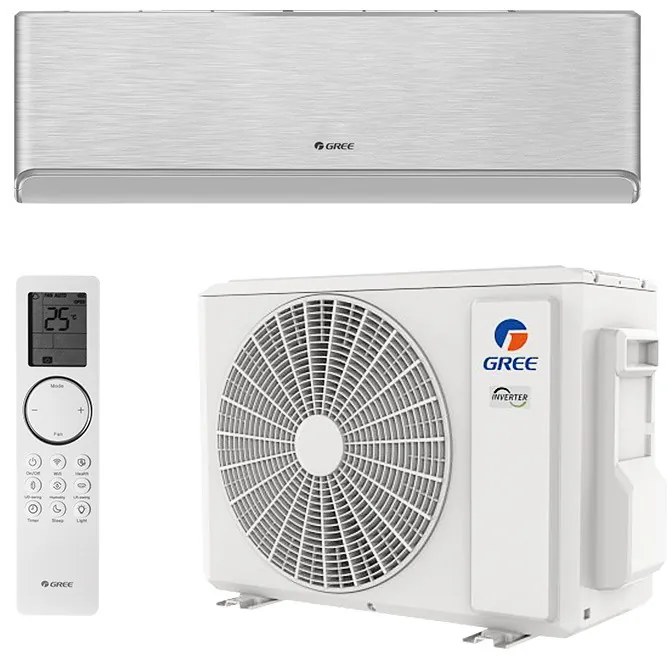Aparat de aer conditionat inverter Gree Airy GWH18AVDXE-K6DNA1A, 18000 BTU, 35 m², A+++, Wi-Fi, R-32, Argintiu
