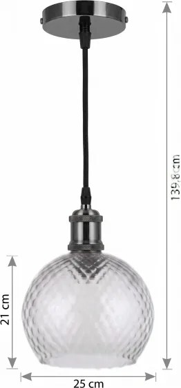 BRILAGI - Lustră LED pe cablu RETRO GLASS 1xE27/60W/230V Ø 25 cm negru/gri fumuriu