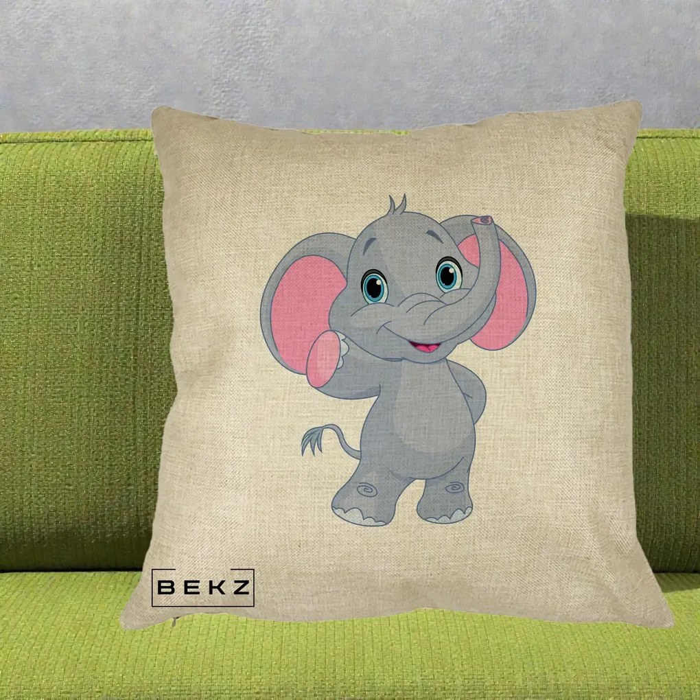 Perna Decorativa Pui de Elefant Kawaii, 40x40 cm, Crem, Husa Detasabila, Perna Inclusa, BEKZ®