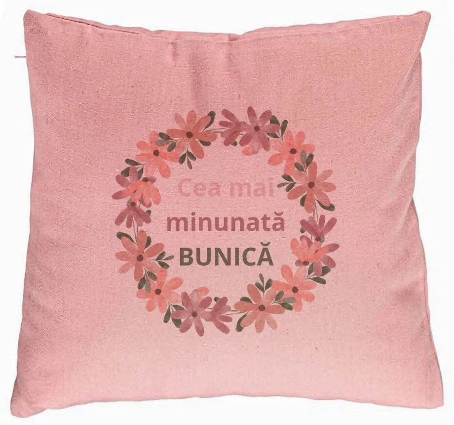 Perna Decorativa pentru Bunica 7, 40x40 cm, Roz, Husa Detasabila, Burduf