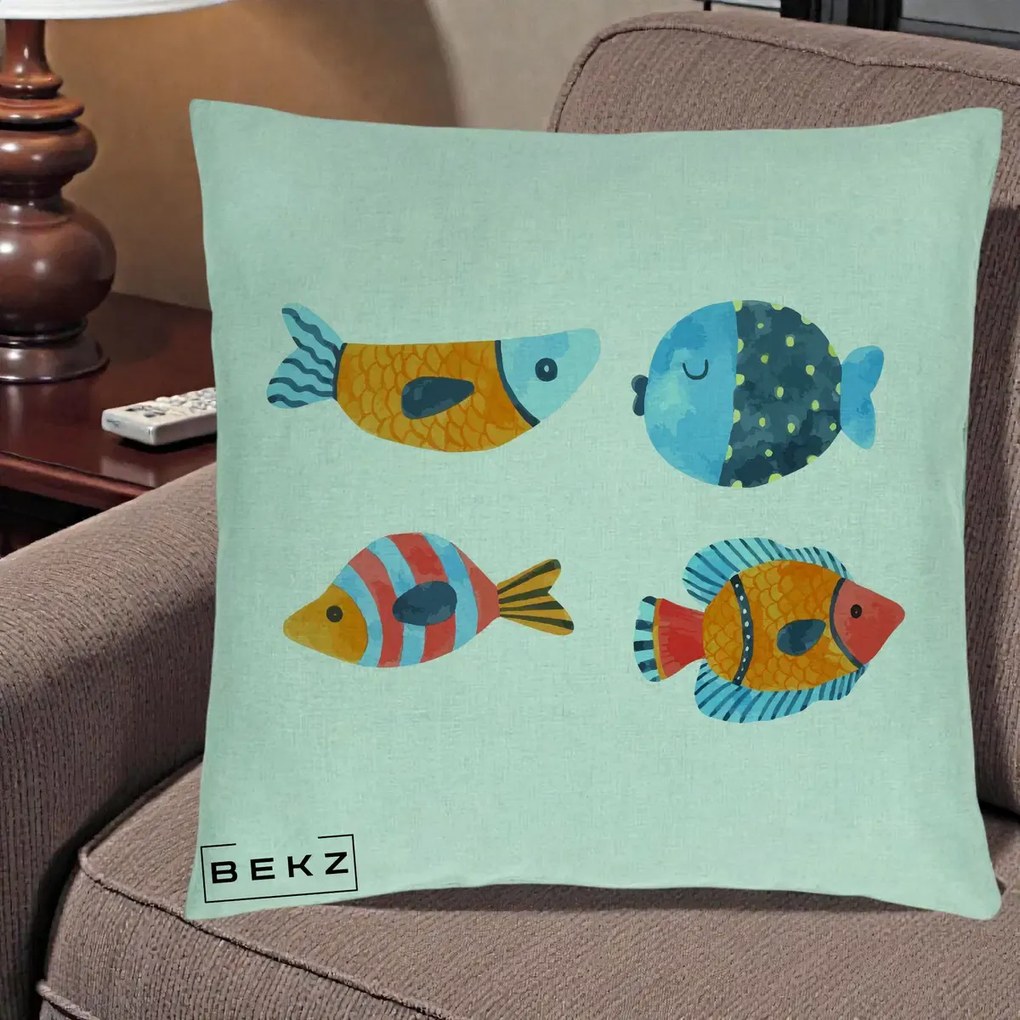 Perna Decorativa Pesti Acuarela, 40x40 cm, Verde Menta, Husa Detasabila, Perna Inclusa, BEKZ®