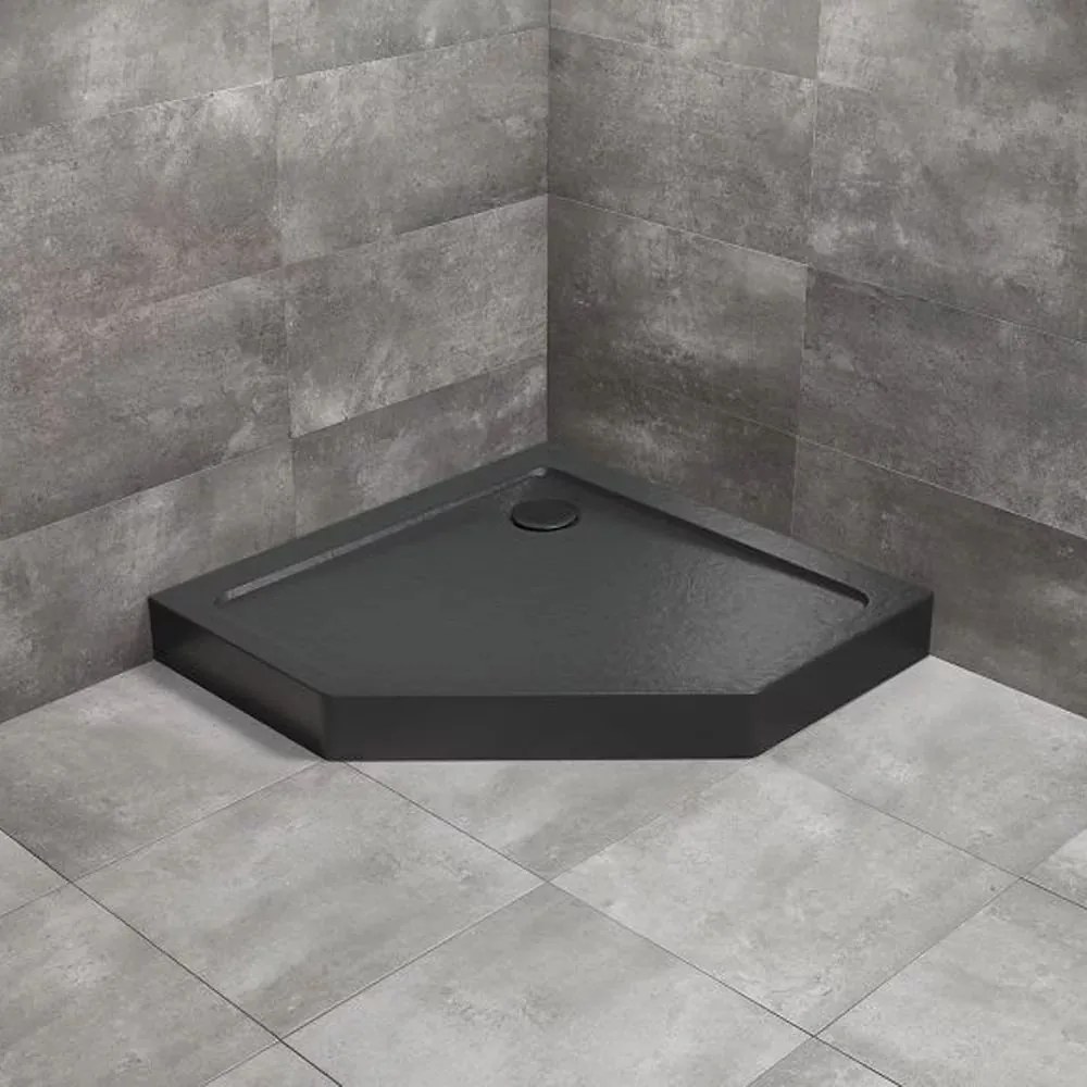 Cadita dus pentagonala Radaway Doros PT Compact Stone 90x90 cm acril negru