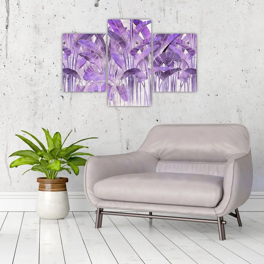 Tablou - Frunze violet în tencuială (90x60 cm)