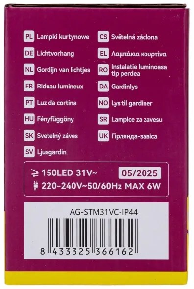 Aigostar - Ghirlandă LED de Crăciun pentru exterior 150xLED/6W/230V/8 funcții 1,5x1m IP44 alb cald + telecomandă