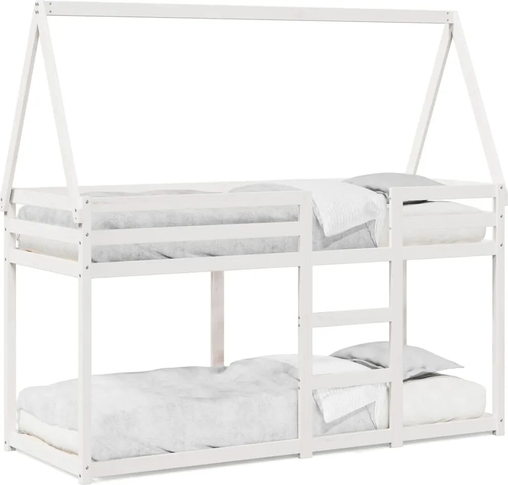 vidaXL Pat supraetajat cu acoperiș, alb, 80x200 cm, lemn masiv de pin