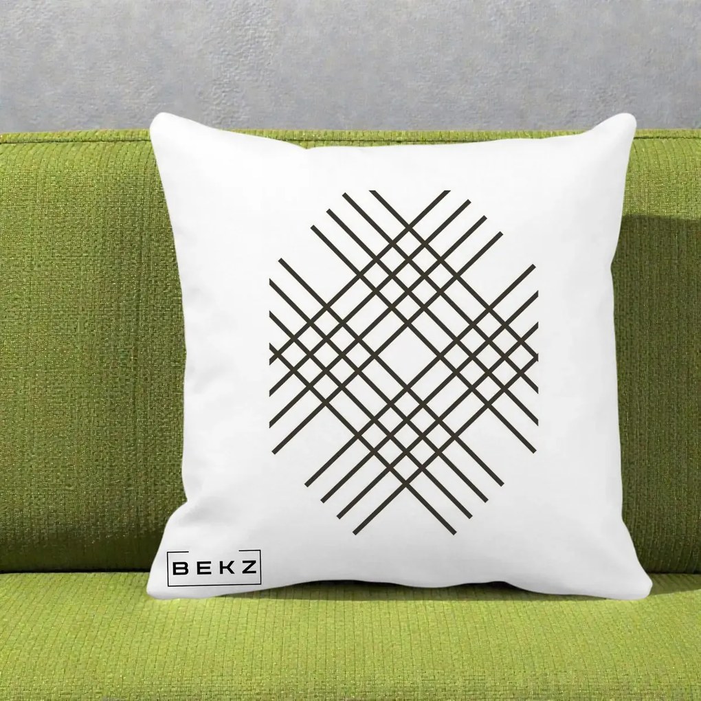 Perna Decorativa Geometric Grid, 40x40 cm, Alba Mata, Husa Detasabila, Perna Inclusa, BEKZ®