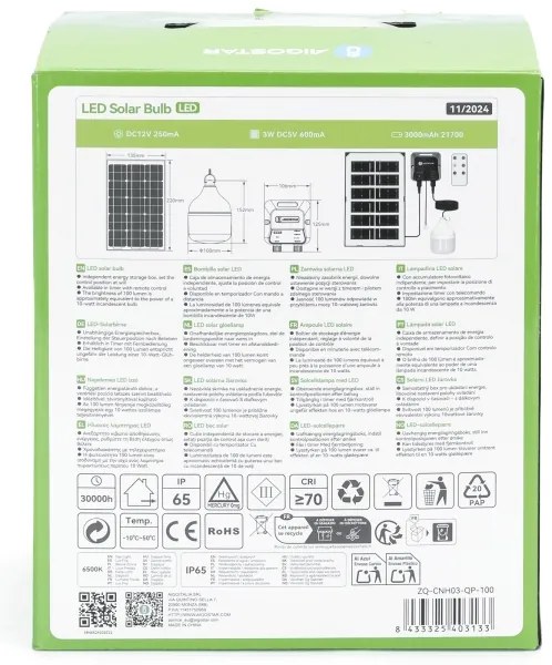 Lustră LED solară Aigostar LED/35W/12V 3000 mAh 6500K d. 10 cm
