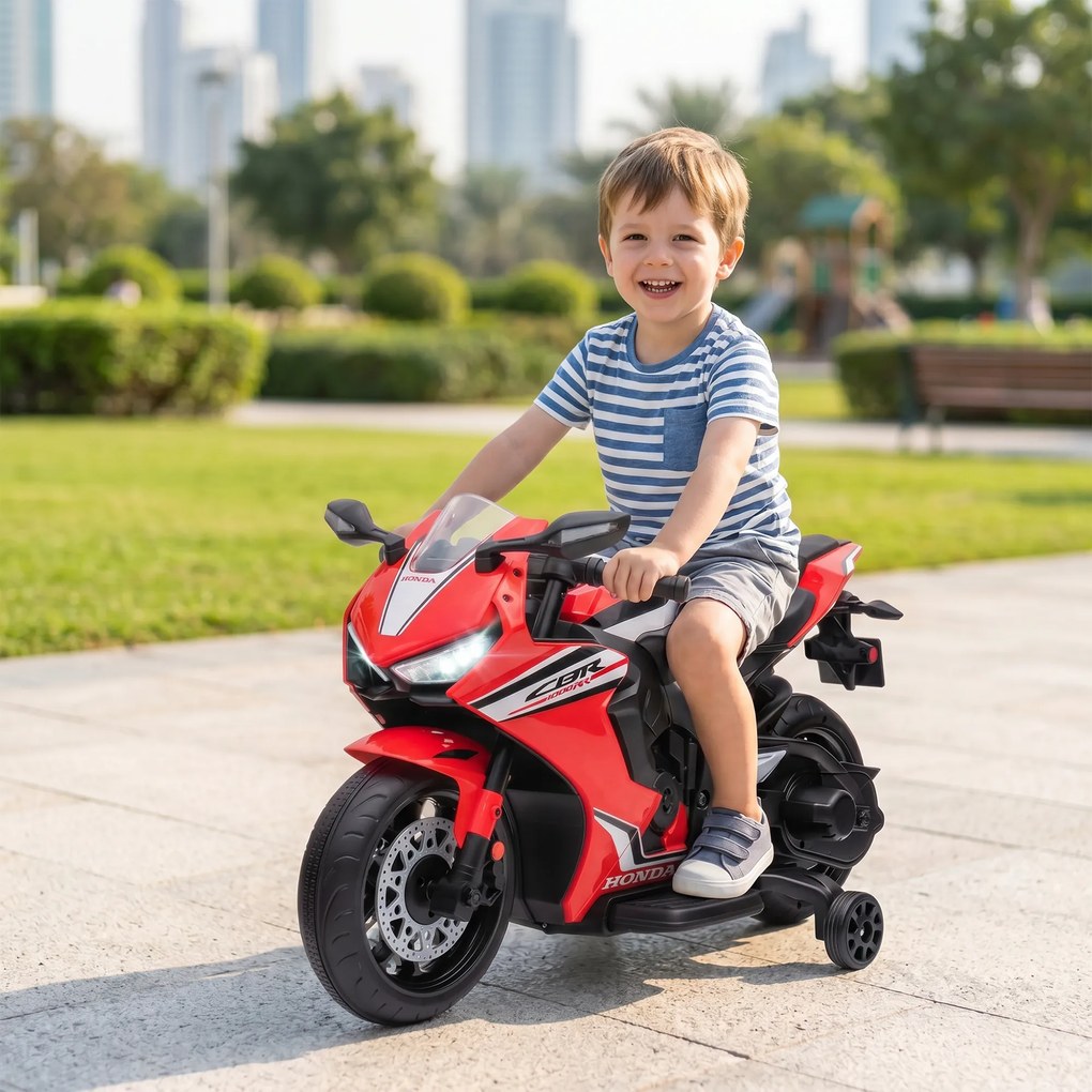 HOMCOM Motocicleta Electrică Copii 6V pentru Copii 3-5 Ani - 30 kg, 3 km/h, Roți și Muzică, 90x44x52 cm, Roșie | Aosom Romania