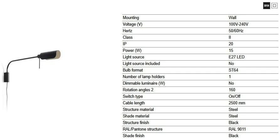 Aplica metal stil retro abajur ajustabil MARTINICA XL negru