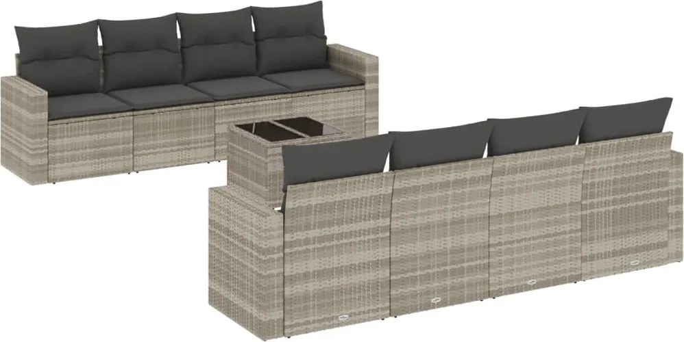 vidaXL Set canapele de grădină cu perne, 9 piese gri deschis poliratan