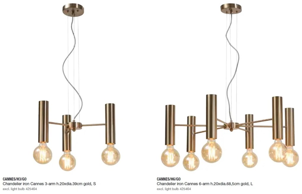 Lustra design minimalist cu 3 surse de lumina Cannes gold, S