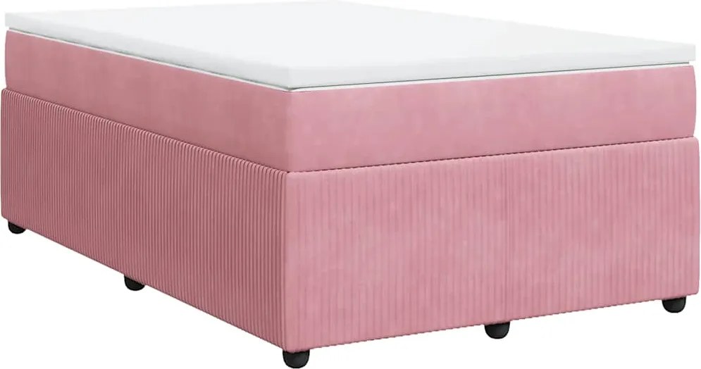 vidaXL Pat box spring cu saltea, roz, 120x200 cm, catifea
