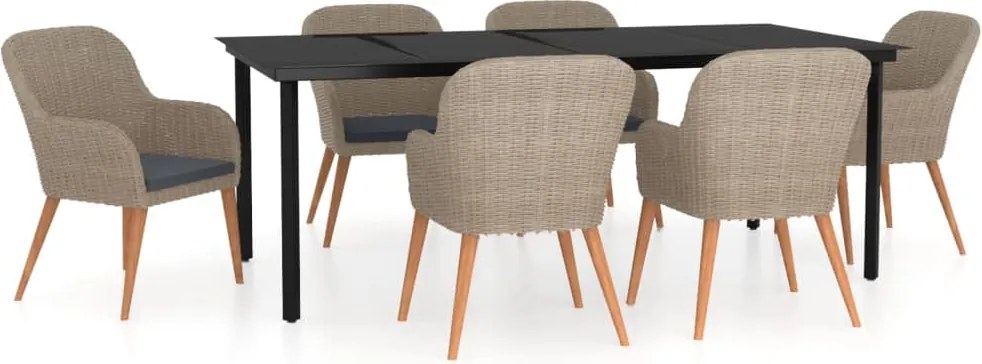 vidaXL Set de masă pentru grădină, 7 piese, cu perne, maro