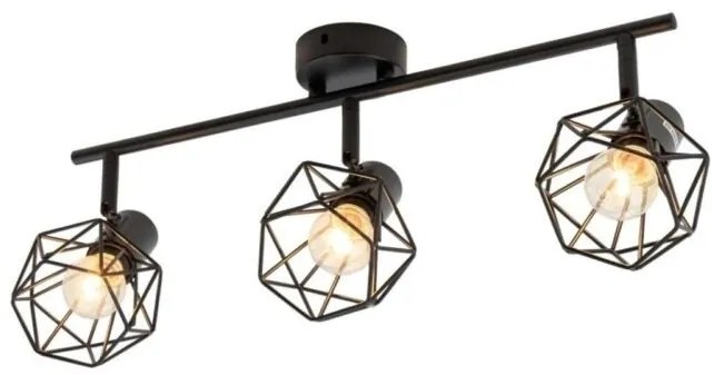 Lustră Rustică cu 3 Brațe, Negru – Soclu E14, Design Din Metal, 480×100×190 mm