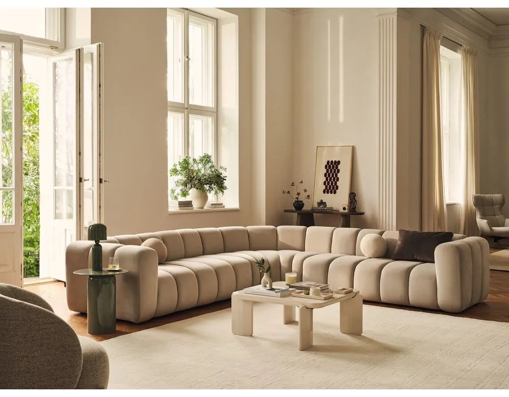 Colțar modular albastru cu tapițerie din chenille Lupine – Micadoni