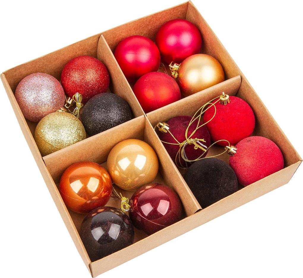Set ornamente de Crăciun, Melide, roșu, 16 buc., diam. 6 cm